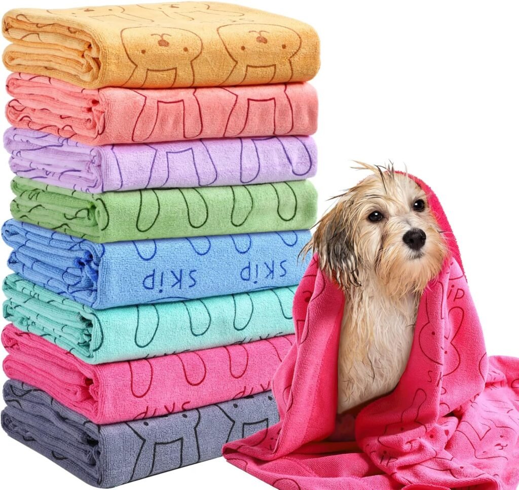 8 Pcs Dog Drying Towels Bulk 55 x 28 Pet Grooming Towels Absorbent Microfiber Dog Bath Towels Quick Drying Puppy Bathing Towel for Small Medium Large Dogs Cats Pets Bathing Grooming (Colorful)