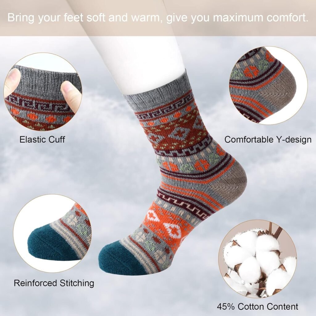 besky Womens Socks Winter Wool Socks Cozy Knit Warm Winter Socks for mountain climbing, Skiing and Christmas Gifts