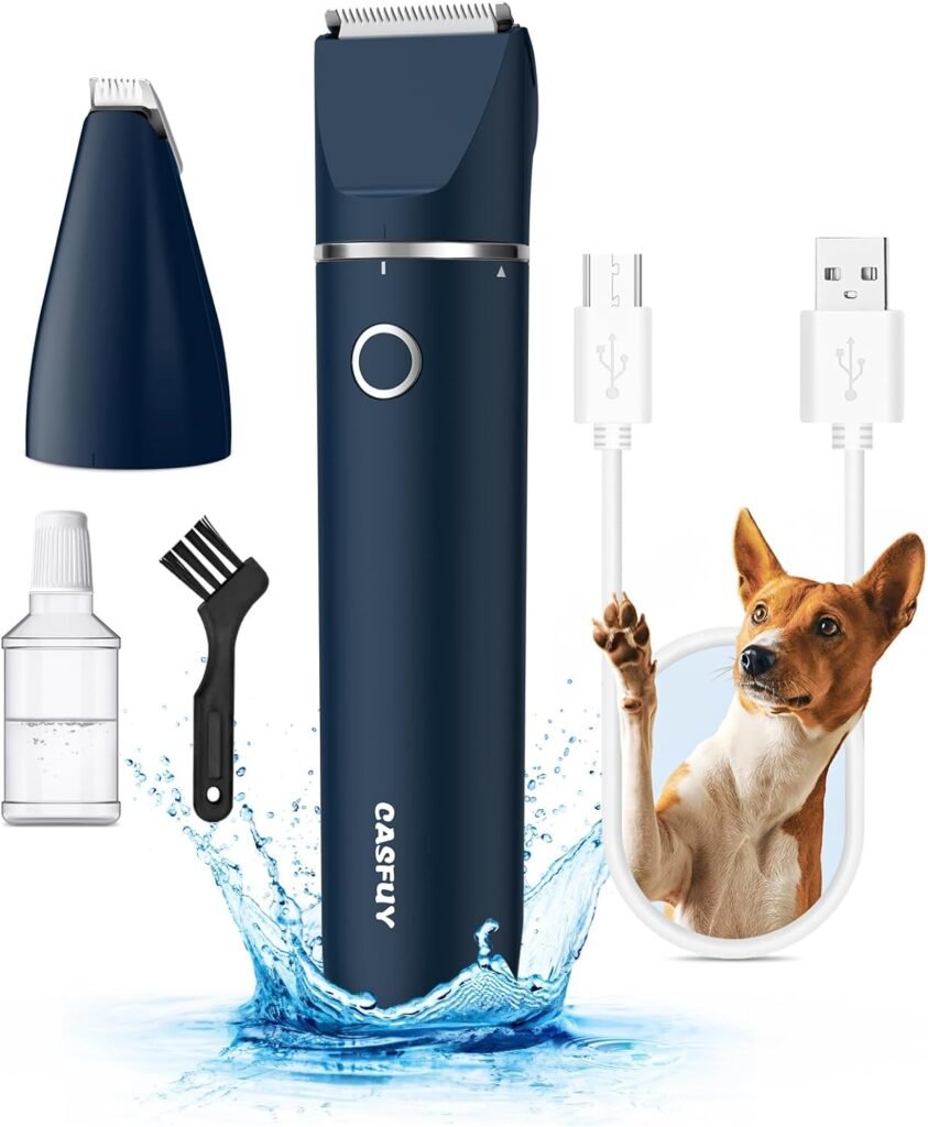 Casfuy Cordless Dog Paw Trimmer - Low Noise Small Dog Clippers with Double Blades USB Rechargeable Grooming Clipper for Dogs Cats and Small Pets for Trimming Hair Around Paws, Eyes, Ears, Face, Rump