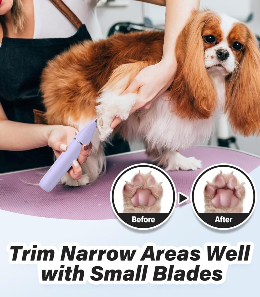 Casfuy Cordless Dog Paw Trimmer - Low Noise Small Dog Clippers with Double Blades USB Rechargeable Grooming Clipper for Dogs Cats and Small Pets for Trimming Hair Around Paws, Eyes, Ears, Face, Rump