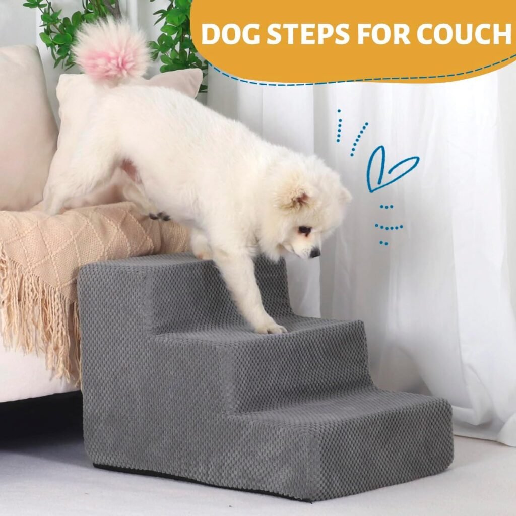 Dog Steps for Small Dog, 3-Step Dog Stairs for High Beds and Couch, Non-Slip Pet Stairs for Small Dogs and Cats,Dog Bed Stairs, Grey, 3/4/5 Steps