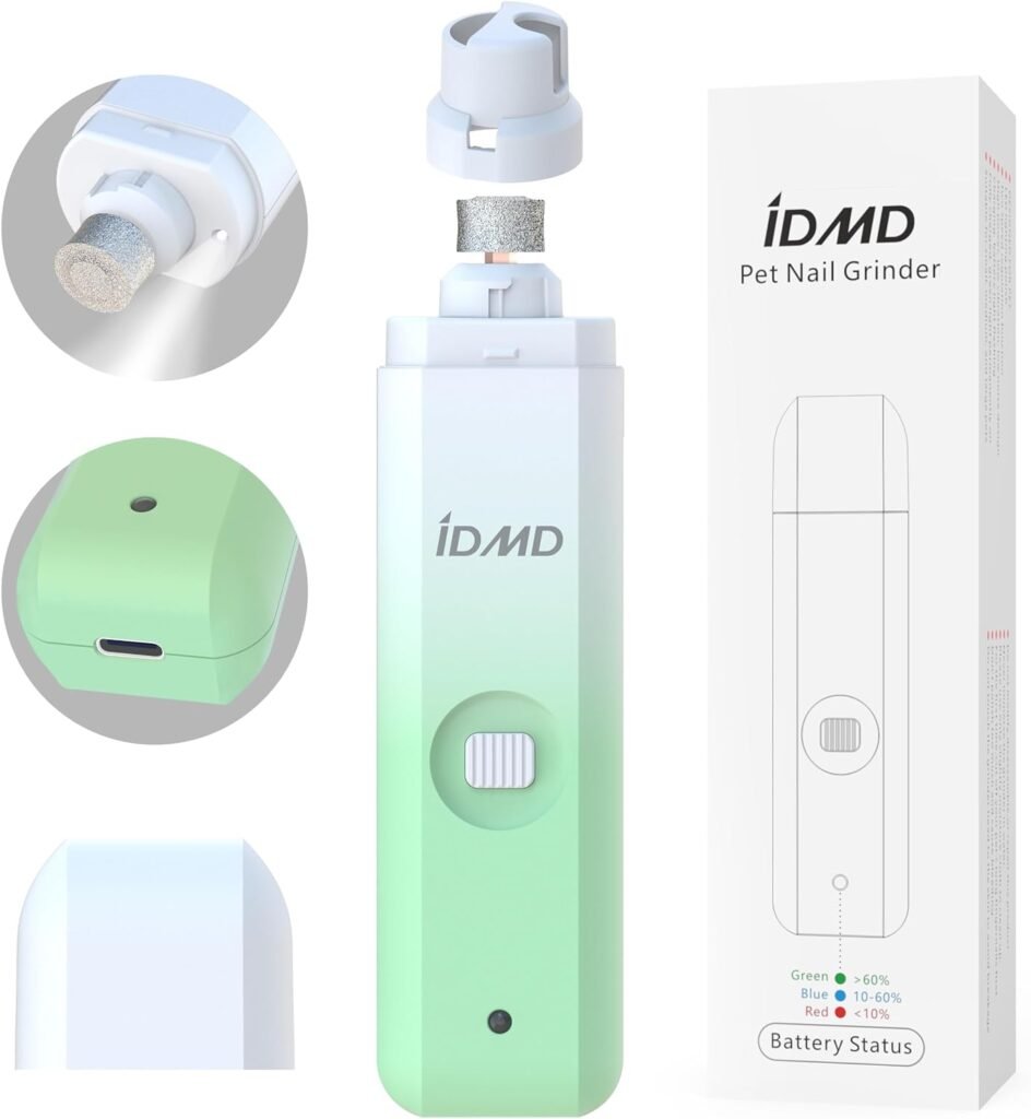 IDMD Dog Nail Grinder-Powerful 2-Speed Pet Nail Grinder- with Battery Capacity Indicator Light and Safe LED Lighting  Type-C USB Rechargeable Dog Nail Trimmer for Large Medium Small Dogs/Cats (Cyan)