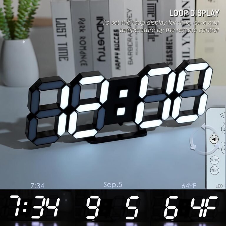 KOSUMOSU Digital Clock 3D LED Wall Clock 9.7″ Bedside Clock Review