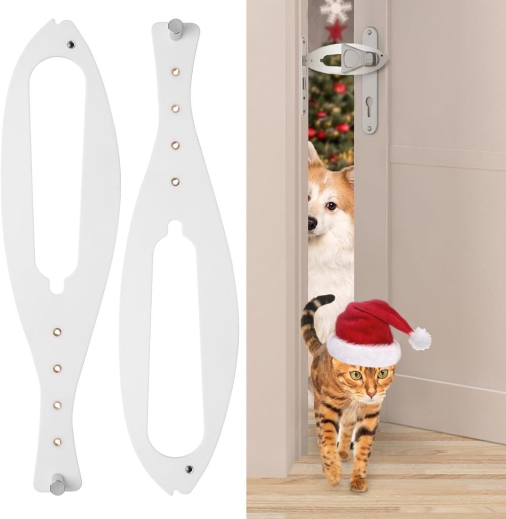 LIBBEPET Cat Door Latch, 2 Pcs Flex Latch Cat Door Holder, Cat Door Stopper to Keep Dog Out of Litter Boxes and Food, 5 Adjustable Size Strap 2.5-6 Wide, No Measuring, Easy to Install, White