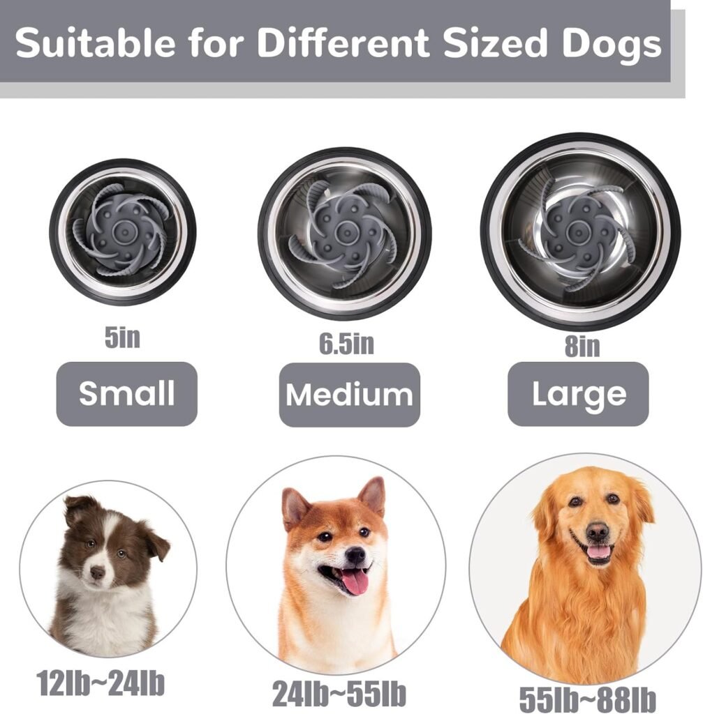 Mateeylife Slow Feeder Dog Bowl Insert with Suction Cups Dog Slow Eating Feeder Insert for Small Breed Medium Large Sized Dog, Fit into Basic Bowls and Elevated DogCat Bowls Gray