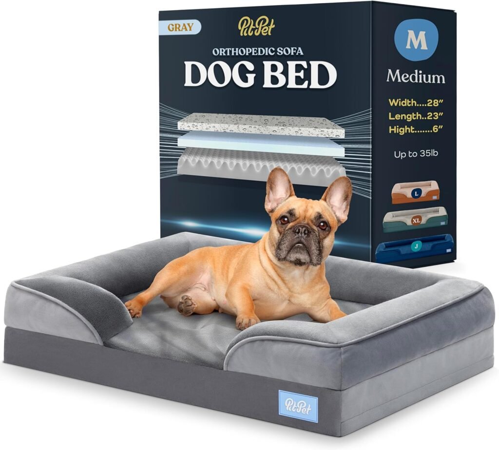 Orthopedic Sofa Dog Bed - Ultra Comfortable Dog Beds for Medium Dogs - Breathable  Waterproof Pet Bed- Egg Foam Sofa Bed with Extra Head and Neck Support - Removable Washable Cover  Nonslip Bottom.