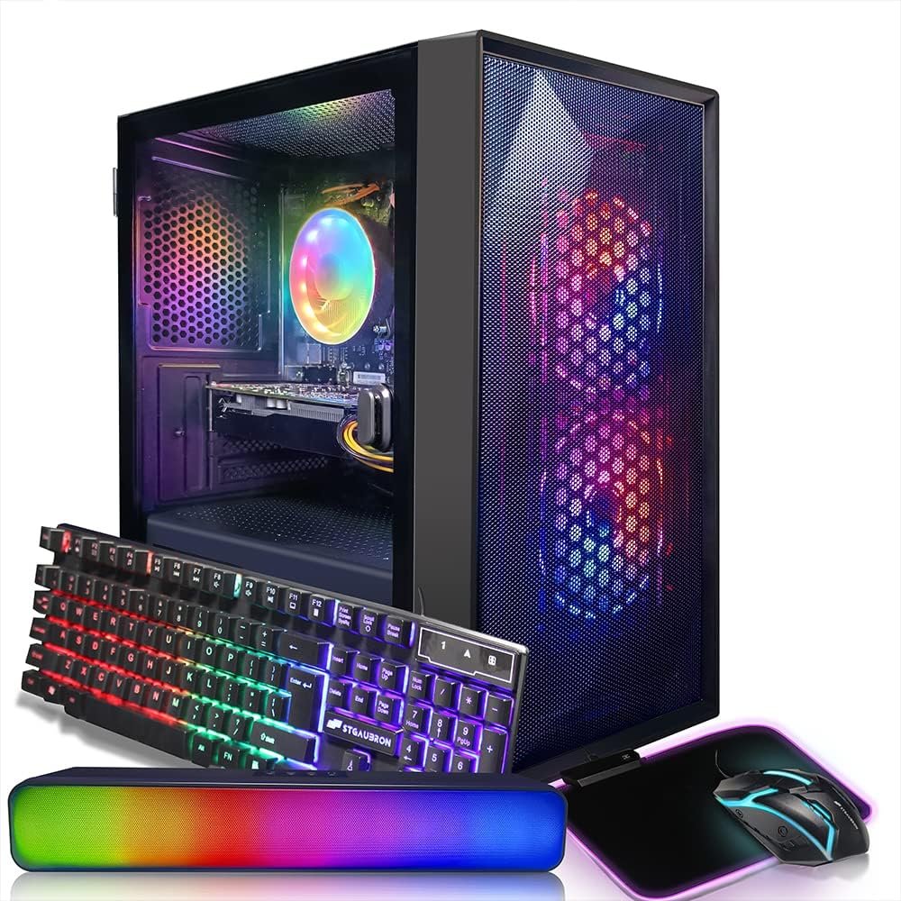 STGAubron Gaming Desktop PC,Intel Core I5 3.3Ghz up to 3.7Ghz,GeForce RTX 2060 6G GDDR6,16G RAM,512G SSD,WiFi,BT 5.0,RGB Fan x 3, Keybaord  Mouse, RGB Mouse Pad, Bluetooth Sound Bar,W10H64