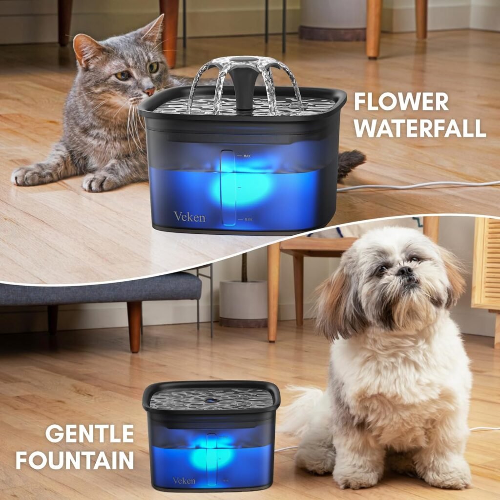 Veken 95oz/2.8L Pet Fountain, Automatic Cat Water Fountain Dog Water Dispenser with Replacement Filters for Cats, Dogs, Multiple Pets (Space Black, Plastic)
