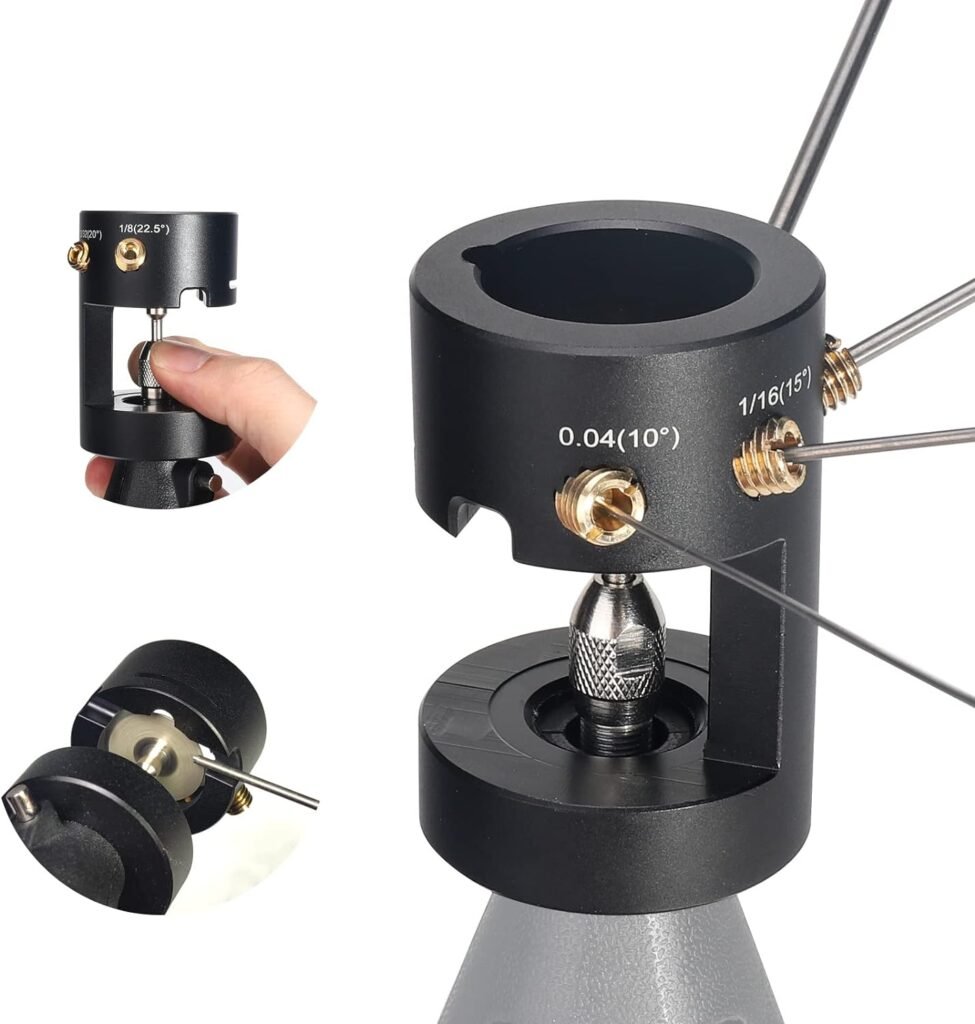 3mirrors ALUMINUM Tungsten Electrode Sharpener Grinder TIG Welding Tool Single Column Open Design w/Cut-Off Slot Multi-Angle Offsets, Horizontal Hole, 4 Screw Holes 2X CNC Mandrel 5X 25mm Wheels