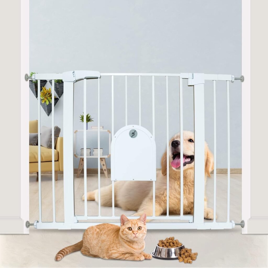 Baby Gate with Cat Door，42.5-29.5 Auto Close Safty Dog Gate with Cat Door- Pressure Mounted Baby Gate for Doorway Stairs (Fits 29.5-42.5 Width)