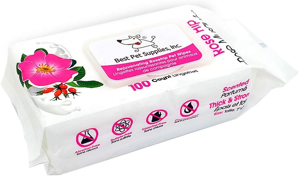Best Pet Supplies 8 x 9 Pet Grooming Wipes for Dogs  Cats, 100 Pack, Plant-Based Deodorizer for Coats  Dry, Itchy, or Sensitive Skin, Clean Ears, Paws,  Butt - Moisturizing Coconut