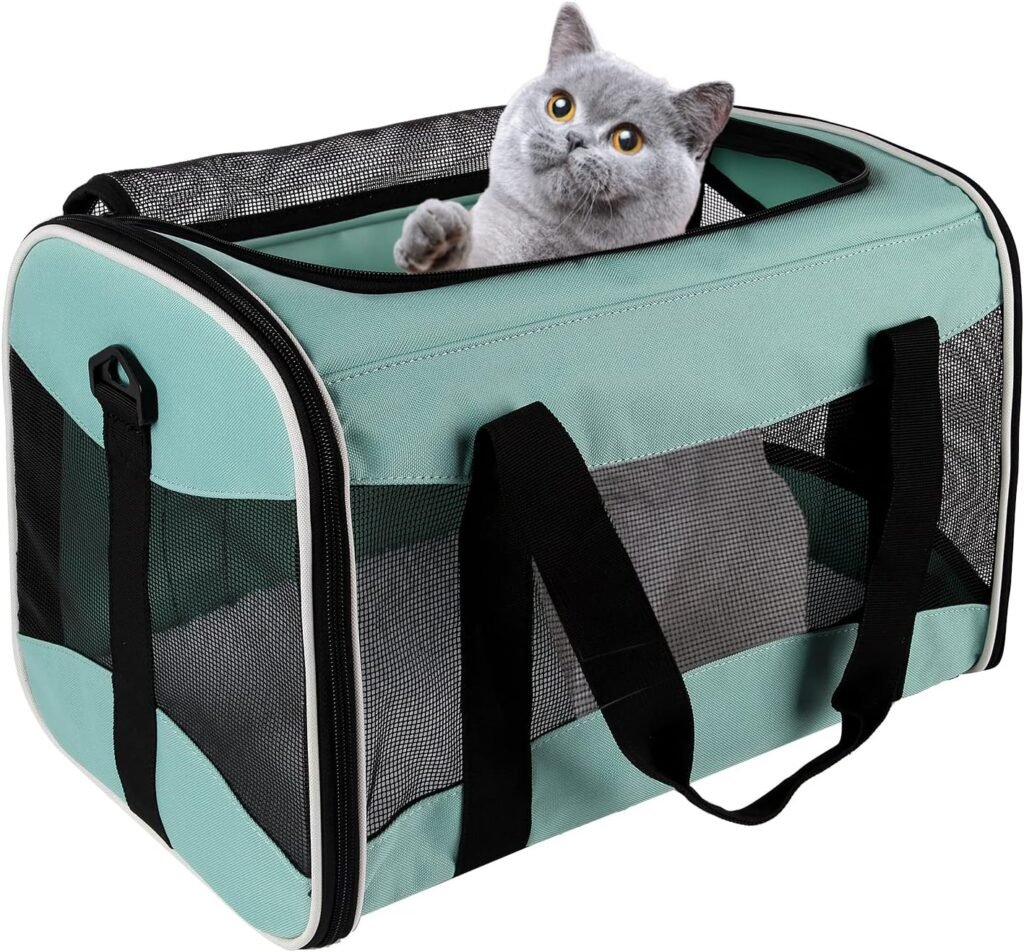 Cat Carrying Case - Airline Approved, Portable and Breathable Pet Carrier With Removable Fleece Pad, Collapsible for Medium and Small Cats and Dogs (Medium, Green)