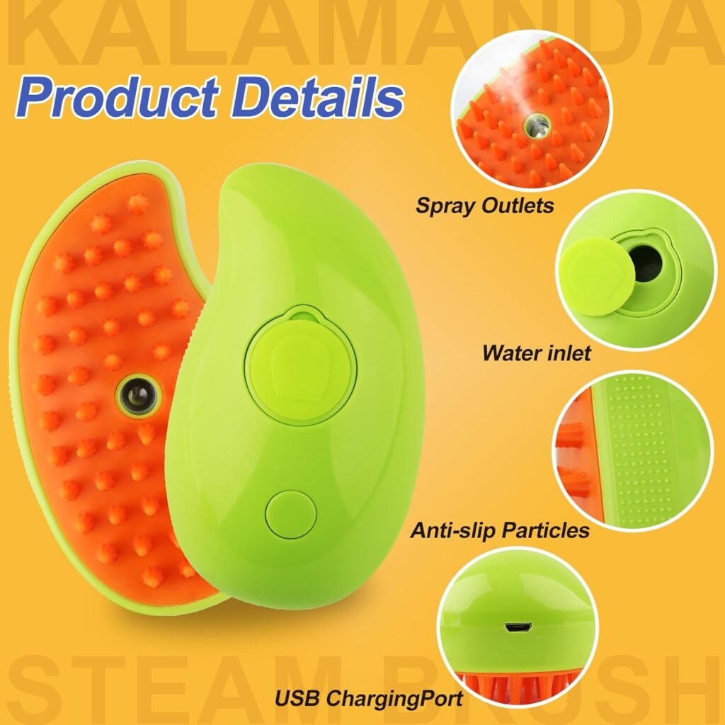 Cat Steam Brush,3 In 1 Cat Steamy Brush Cleanser, Silicone Massage Grooming Brush, Pet Hair Cleaning Brush Comb for Cats Dogs(Mango Green)