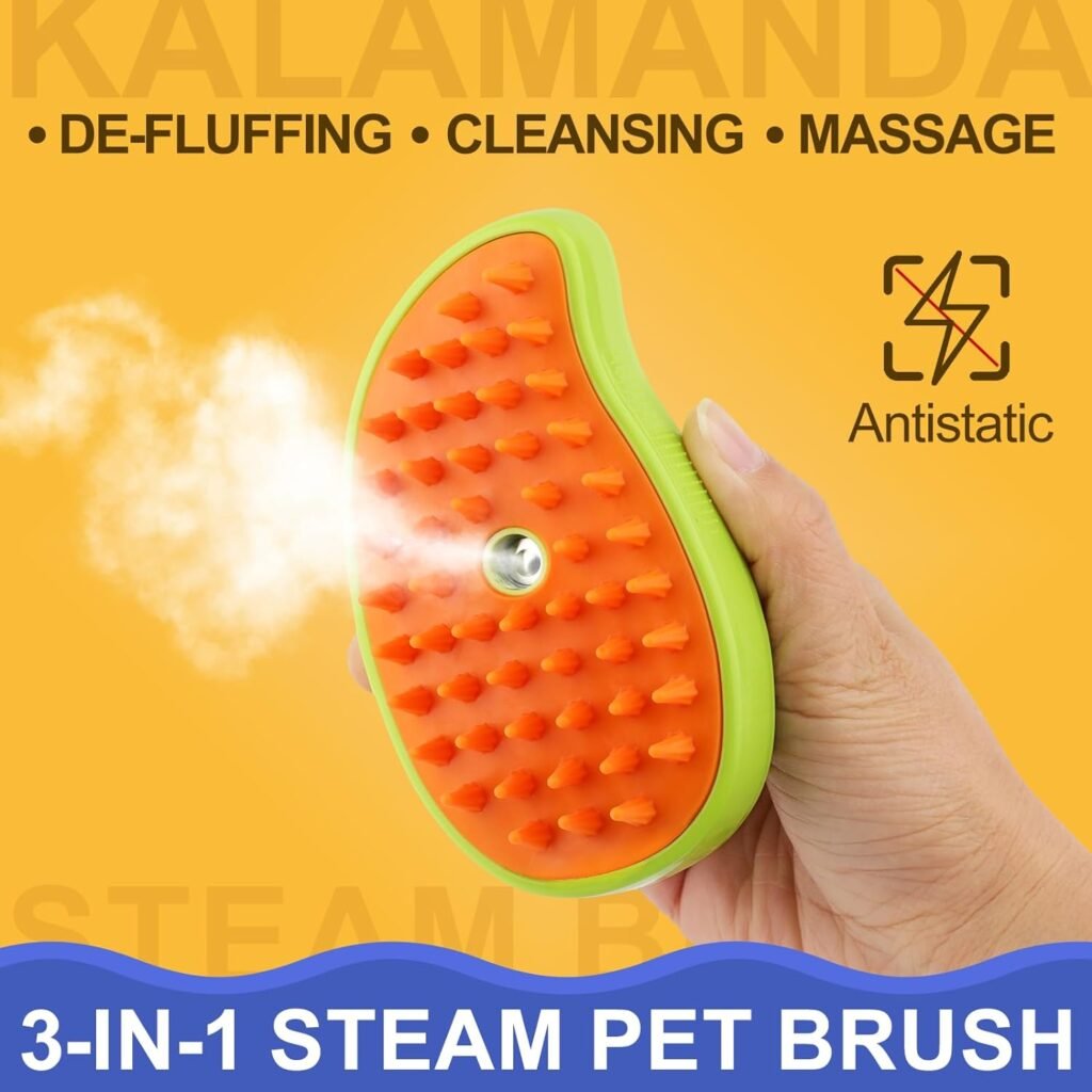 Cat Steam Brush,3 In 1 Cat Steamy Brush Cleanser, Silicone Massage Grooming Brush, Pet Hair Cleaning Brush Comb for Cats Dogs(Mango Green)