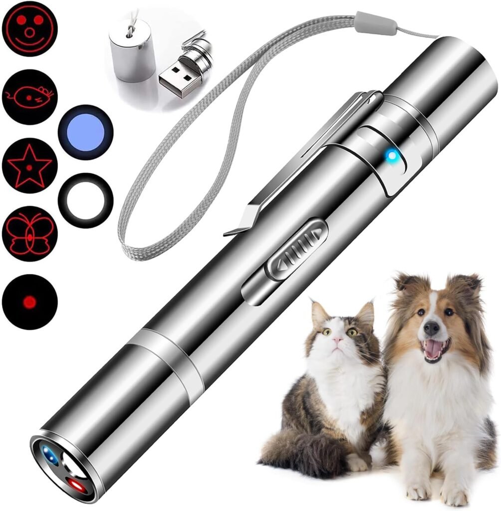 Cowjag Cat Toys, Laser Pointer with 5 Adjustable Patterns, USB Recharge Laser, Long Range and 3 Modes Training Chaser Interactive Toy, Dog Laser Toy
