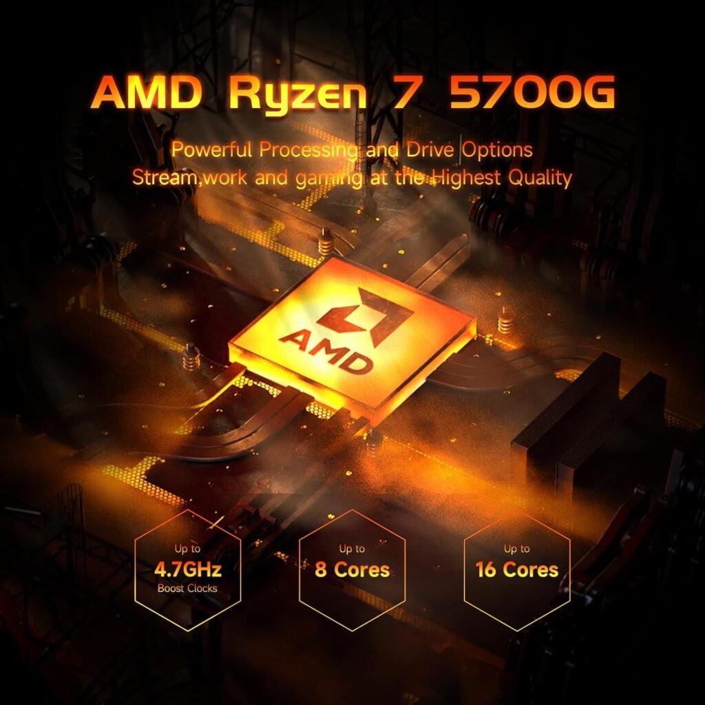 IPASON Gaming PC Desktop – AMD Ryzen7 5700G 3.8GHz, AMD Radeon Graphics, 1TB NVME SSD, 16GB DDR4 RAM 3200, 550W PSU, Bluetooth, Wi-Fi 6, Windows 11 Home 64-bit