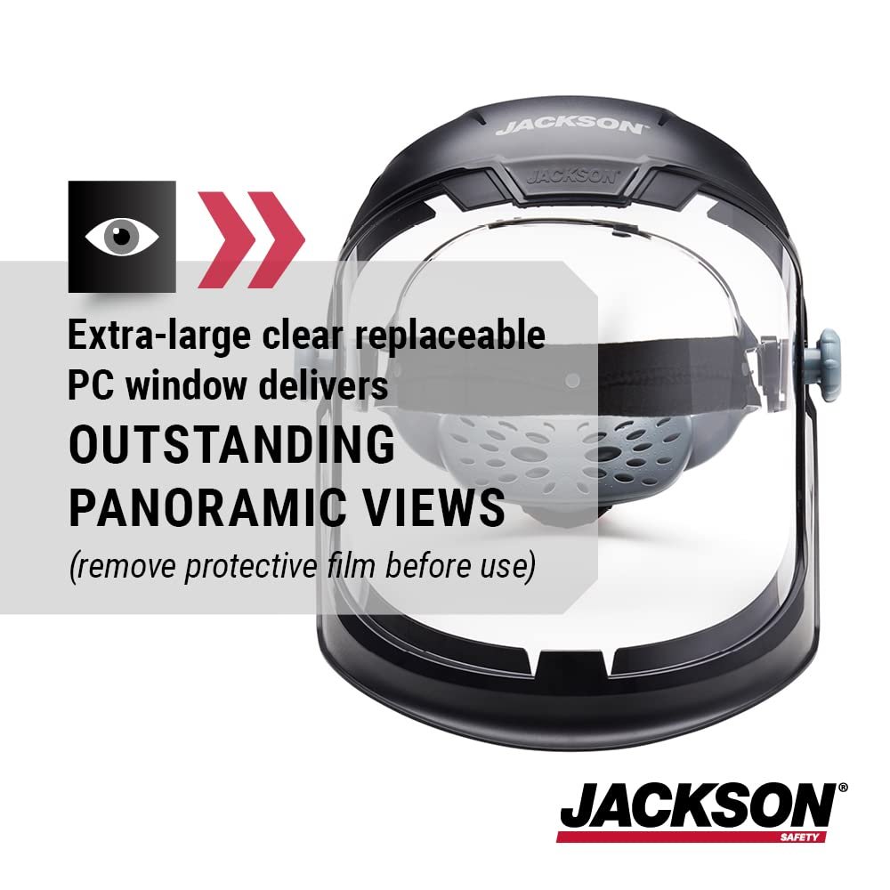 Jackson Safety Lightweight MAXVIEW Premium Face Shield with 370 Speed Dial Ratcheting Headgear – Uncoated Clear