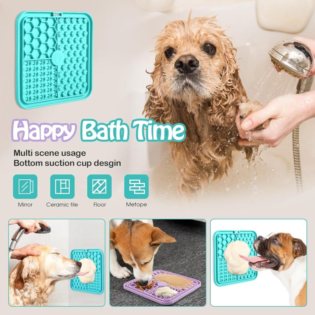 Lick Mat for Dogs and Cats with Suction Cup 2 Pack, Premium Licking Pad for Dog Anxiety Relief, Slow Feeding Mat for Boredom Reducer, Bathing, Grooming and Training
