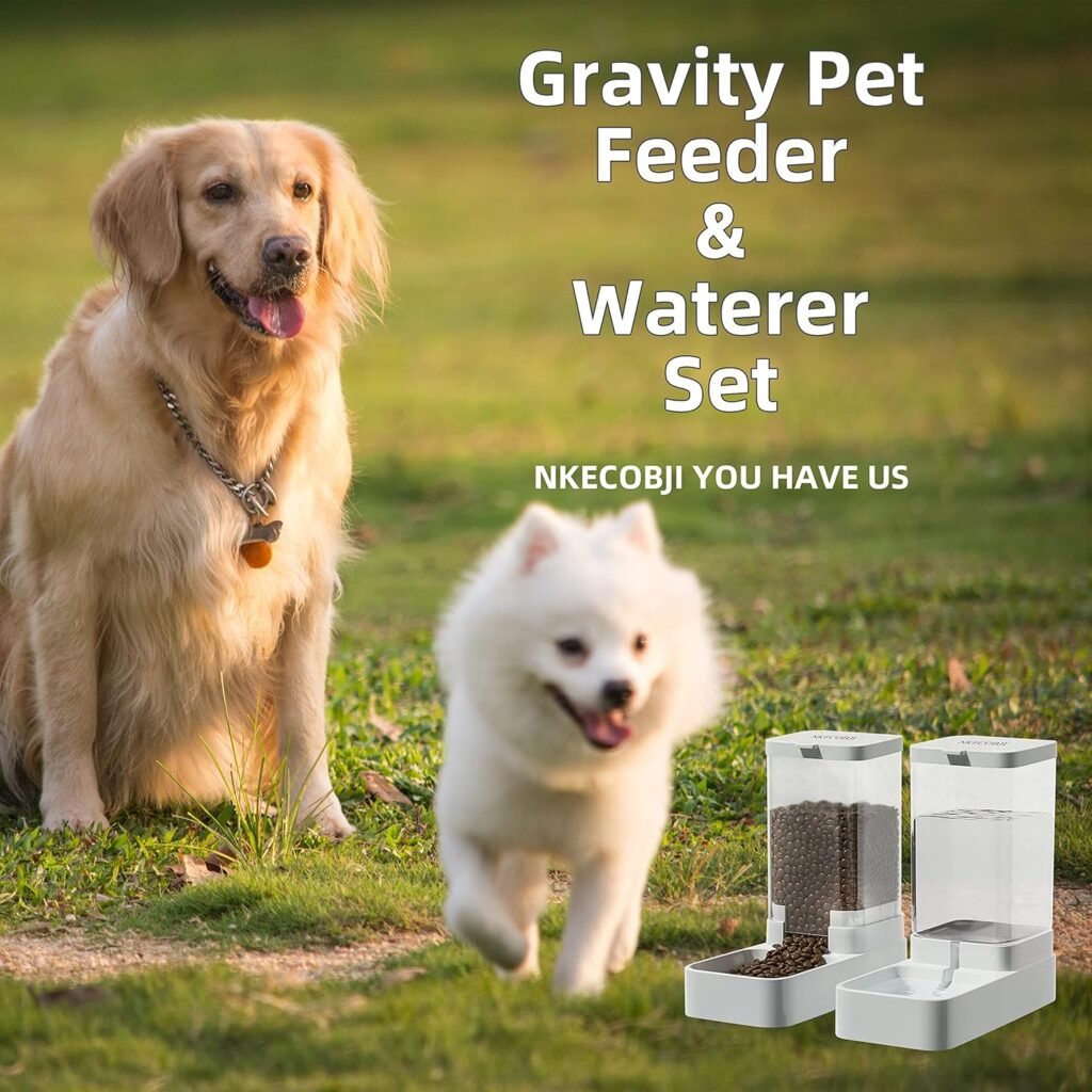 NKECOBJI Gravity Pet Feeder and Water Dispenser Set, Automatic Dog Feeder and Dog Water Dispenser for Dogs Cats Pets Animals Large Capacity(Food Feeder)