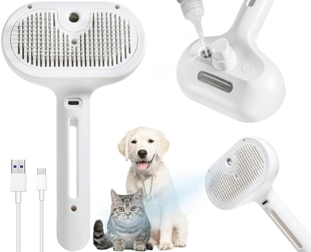 Spray Cat Brush for Shedding - Pet Hair Removal Comb with Water Tank and Release Button, Cat/Dog Steam Brush, Cat Bath Brush, Pet Steam Brush, Cat Brush with Water - Pet Spray Hair Comb (PINK)