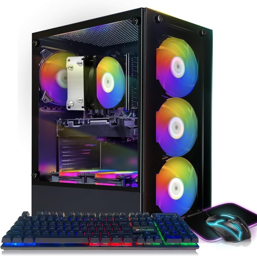 STGAubron Gaming Desktop PC, AMD Ryzen 5 PRO 2600 up to 3.9G, 16G DDR4, 512G SSD, GeForce RTX 2060 6G GDDR6, 600M WiFi, BT 5.0, RGB Fan x 6, RGB Keyboard  Mouse  Mouse Pad, W11H64
