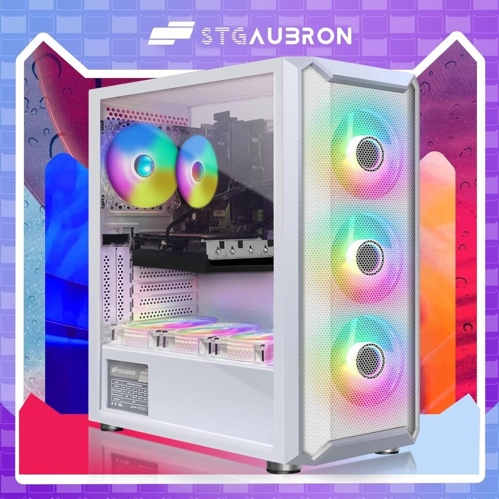 STGAubron Gaming Desktop PC, Intel Core i7-6700 up to 4.0G, 32G DDR4, 1T SSD, GeForce RTX 3060 Ti 8G GDDR6, 600M WiFi, BT 5.0, RGB Fan x 7, RGB Keyboard  Mouse  Mouse Pad, RGB BT Sound Bar, W10H64