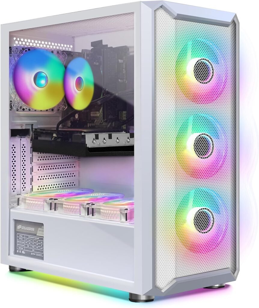 STGAubron Gaming Desktop PC, Intel Core i7-6700 up to 4.0G, 32G DDR4, 1T SSD, GeForce RTX 3060 Ti 8G GDDR6, 600M WiFi, BT 5.0, RGB Fan x 7, RGB Keyboard  Mouse  Mouse Pad, RGB BT Sound Bar, W10H64