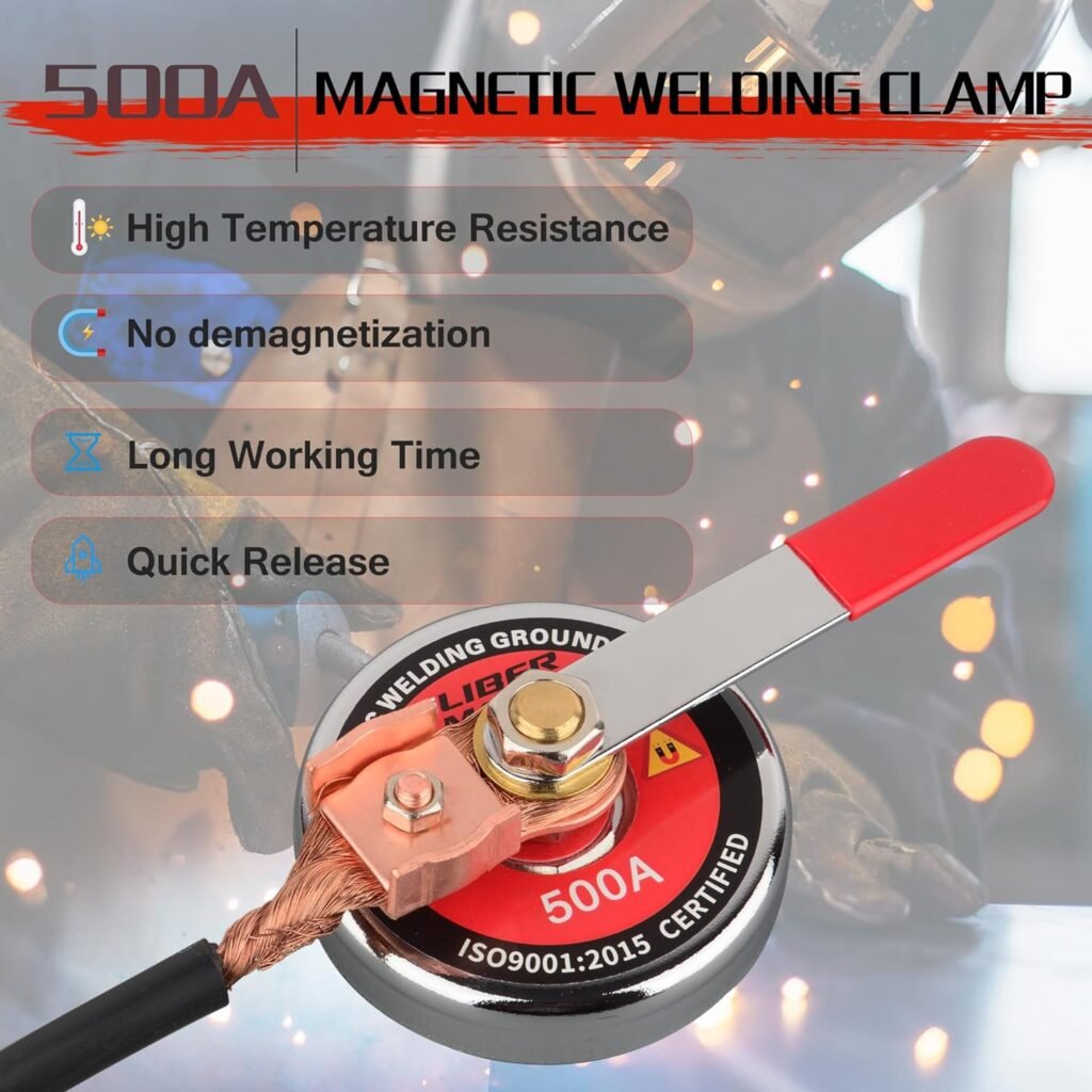 ULIBERMAGNET Magnetic Welding Ground Clamp,500AMP Magnetic Welding Clamp with Handle,Copper Tail Strong Magnetic Welding Support Clamp for Welder Cutting Processing