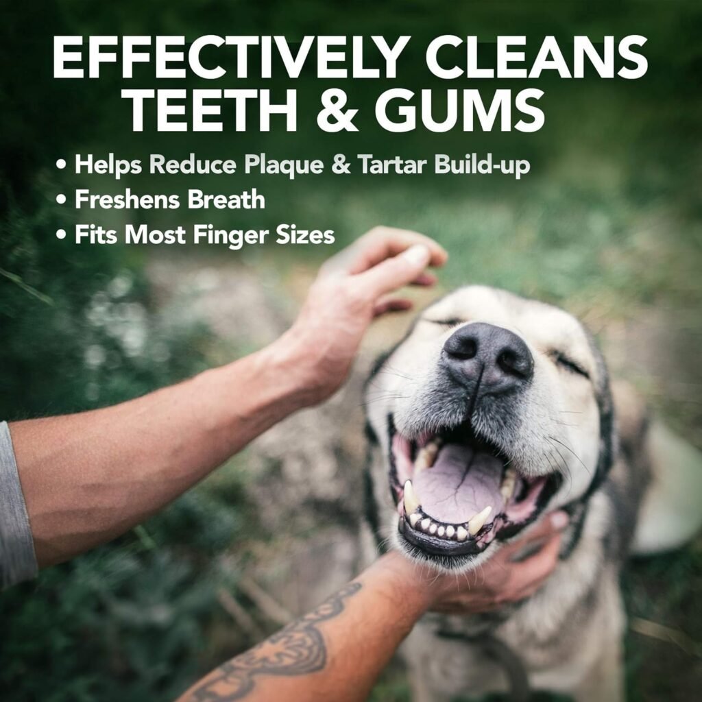 Vets Best Dental Care Finger Wipes - Reduces Plaque  Freshens Breath - Teeth Cleaning Finger Wipes for Dogs  Cats - 50 Count
